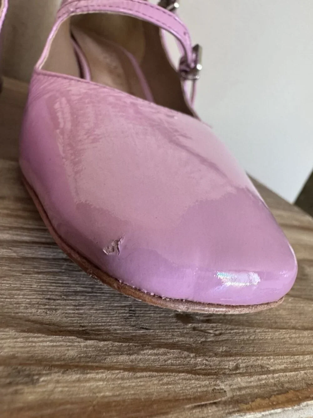 Anthropologie Vincenza Pink Patent Leather Triple Strap Mary Jane Block Heels 6